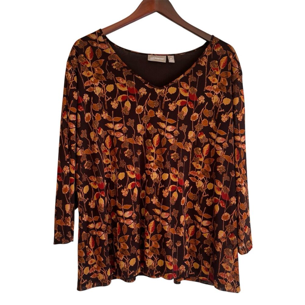 Croft & Barrow Womens Dark Floral Mesh Top Size 3X Forest Fairy Office Lined